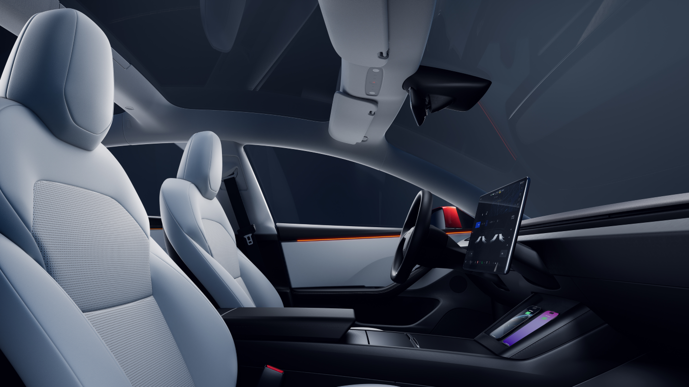 圖說：Model 3 煥新版採用 360 度雙層玻璃與環繞式 256 色氣氛燈設計，隨心所欲打造個性化車室氛圍，搭配雙前座通風座椅，提供舒適且靜謐的行車體驗。